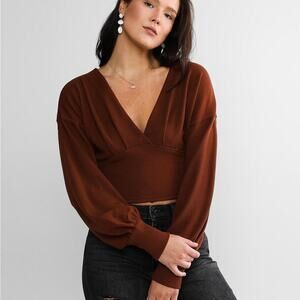 Free People All Nighter Cropped Top in chocolate brown v neckline women’s size S